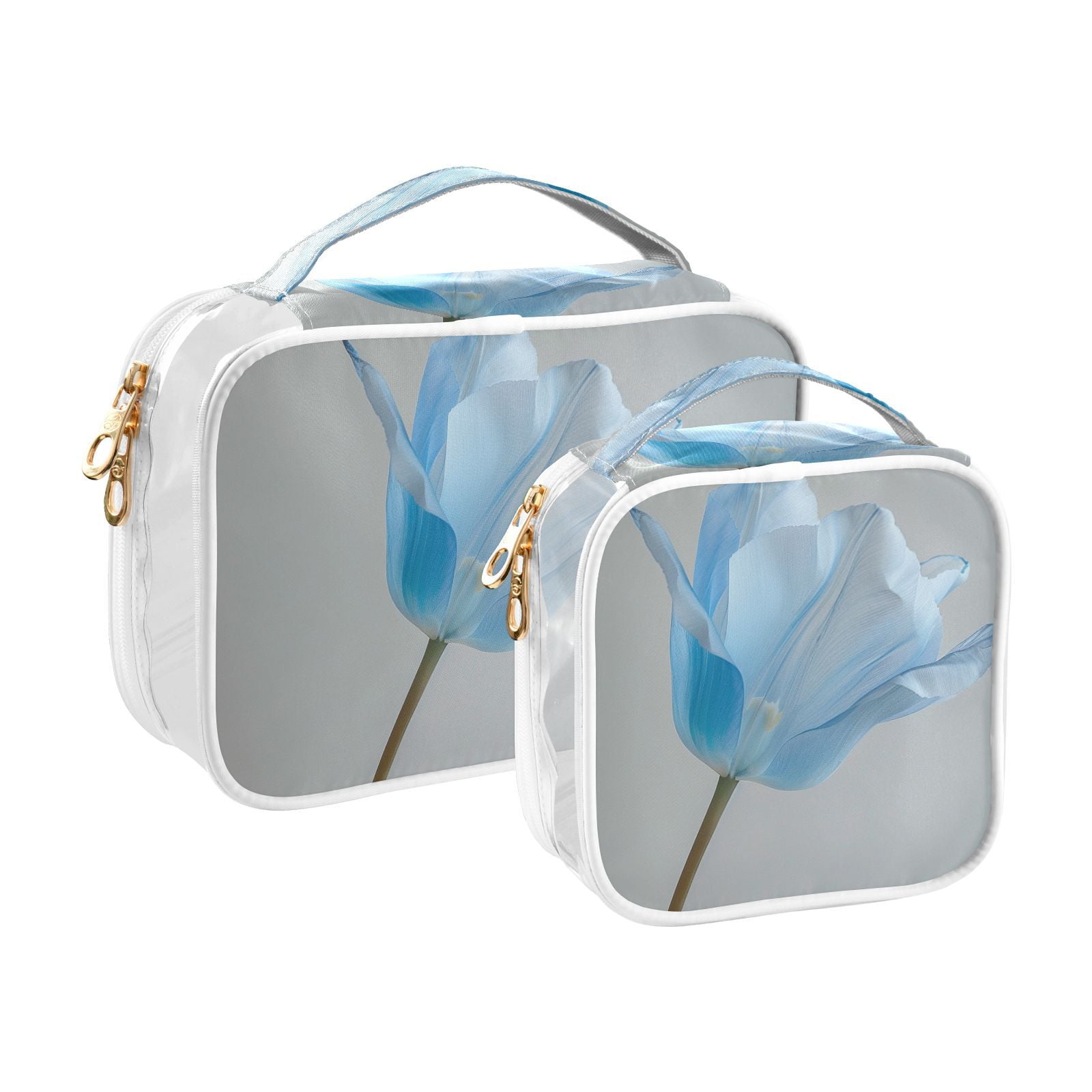 Clear Makeup Bags with Handle Large Opening 2 Pack Set Toiletry Bag Quart Size Bag, for Women Man Traveling Travel Essentials, Toiletries and Other. Blue Tulip