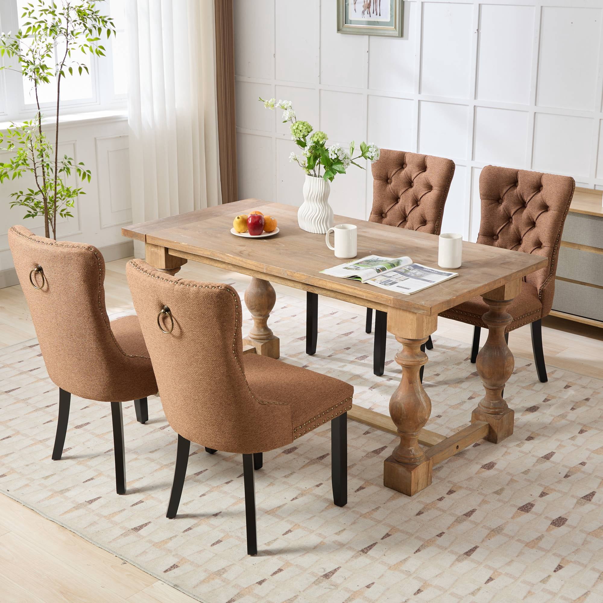 Upholstered Dining Chairs Set of 2, Segmart Modern Fabric Dining Room Chair with Nailhead Trim and Wood Legs, Mid-Century Accent for Living Room, Kitchen, Coffee