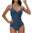 thumbnail image 2 of BSDJILFG Halter Swimsuit for Women One-Piece Bathing Suit High Waisted Bodycon Swimwear Full Coverage Ruched Breathable Beachwear, 2 of 6