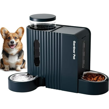 Nomipaw Cat Dog Feeder and Waterer - Automatic Gravity Feeding - Two-in-One - 1.6 Gallon Each Feeder - Dark Blue