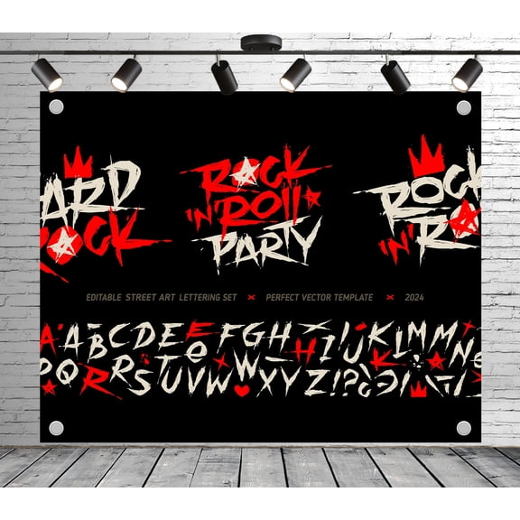 Rock&Roll Theme Party Backdrop | Polyester Fabric Banners Decorative Curtains for Music Club Competition Institution Activities Photoshoot Race Photography Background Decoration