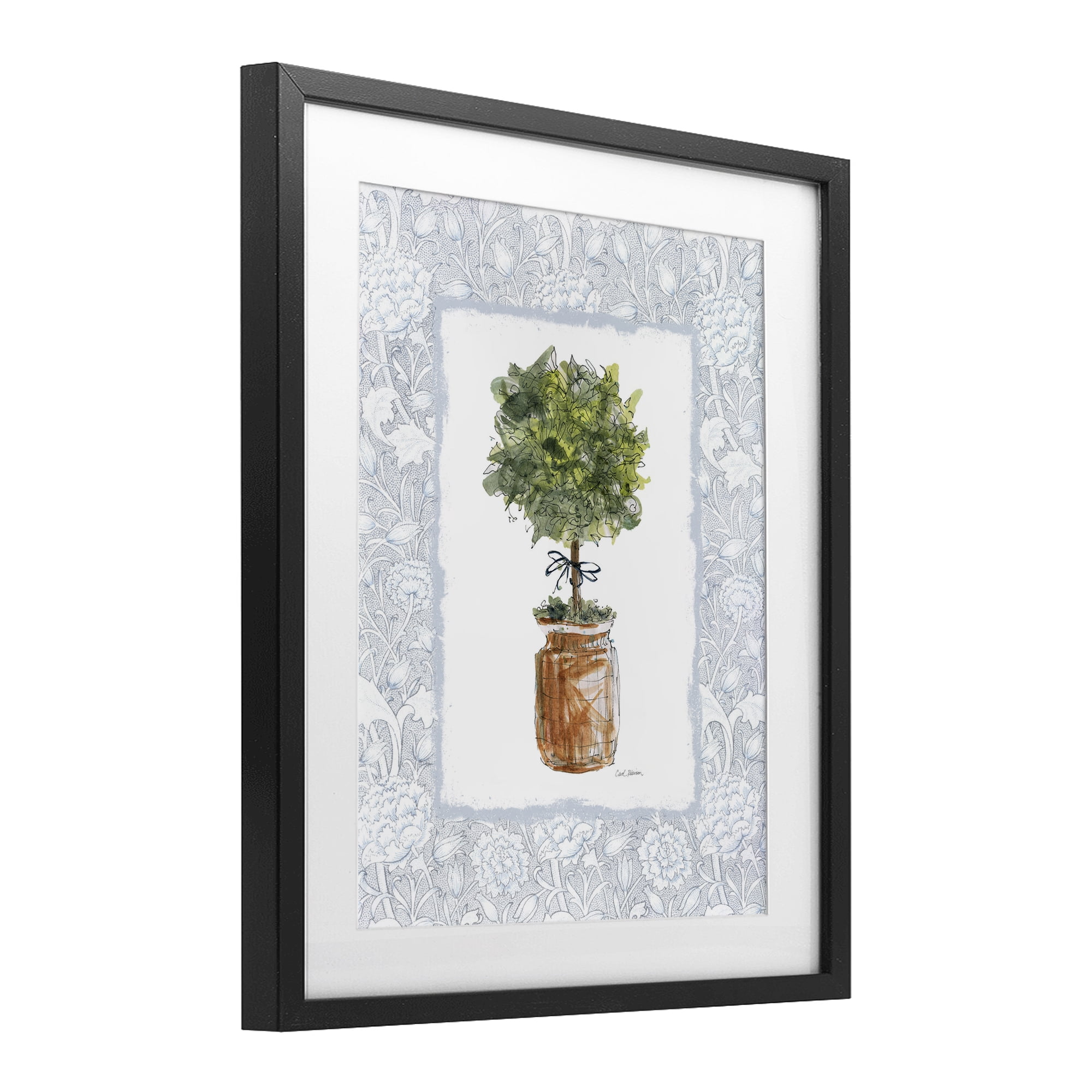 Stupell Industries Potted Topiary with Ribbon Black Framed Print Under Glass, design by Carol Robinson