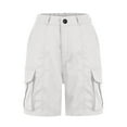 thumbnail image 3 of Women's Bermuda Cargo Shorts - Summer Casual Elastic Waist Knee-Length 6-Pocket Stretch Denim Shorts for Outdoor Activities ,White,S, 3 of 7