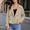 thumbnail image 2 of Cnbwig Womens Cropped Trench Coat Trendy Casual Double Crop Jackets Fall Notch Collar Coats Fall Winter Windproof Z1-Khaki M, 2 of 5