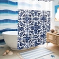thumbnail image 5 of No Hook Shower Curtain, Navy Blue Boho Shower Curtains for Bathroom with See Through Top Window, Ehtnic Abstract Art Modern Geometric Waterproof & Washable Bath Curtain Extra Long 72"x96", 5 of 9
