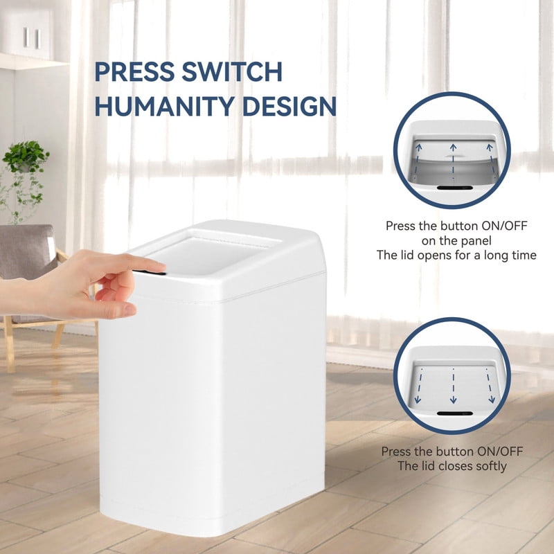 AUKTOPT 8 Gallon Motion Sensor Trash Can, Stainless Steel Automatic Garbage Bin with Sliding Row Up Lid, Touchless Hands-Free Soft-Close, White