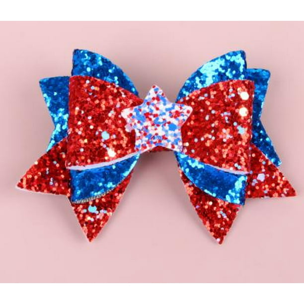 1 par de pasadores con lazos patrióticos: pinzas para el cabello del Día de la Independencia para mujeres y niñas, accesorios para el cabello con estrellas y lazos, decoraciones navideñas del 4 de j