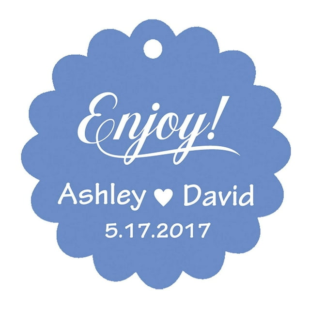 100 PCS Enjoy! Customized Scallop Edges Hang Tags Personalized Wedding Favor Gift Paper Tags