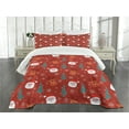 thumbnail image 3 of Ambesonne Holiday Quilted Bedspread Set 3 Pcs, Merry Xmas Cartoon Santa, Queen Size, Multicolor Red, 3 of 5