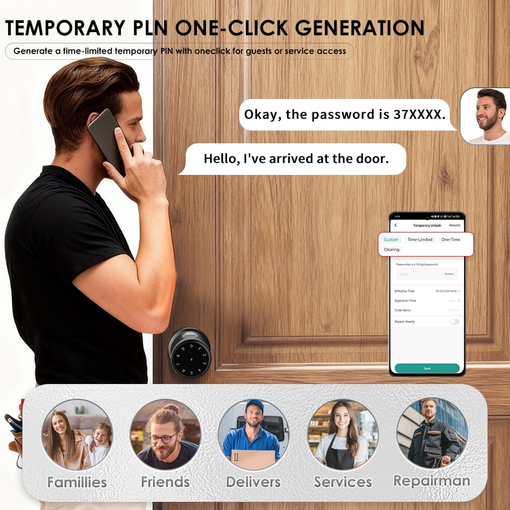 Smart Fingerprint Door Lock, 5 in 1 Smart Fingerprint Door Knob with Keypad, App Control, IC Card,Auto Lock, Biometric Door Knob with Lock for Bedroom, Apartment, Garage, Home & Office