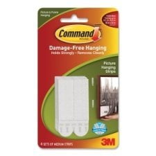 3M Command Medium Picture Hanging Strips - Removable, Damage-Free - 8 Pack, White