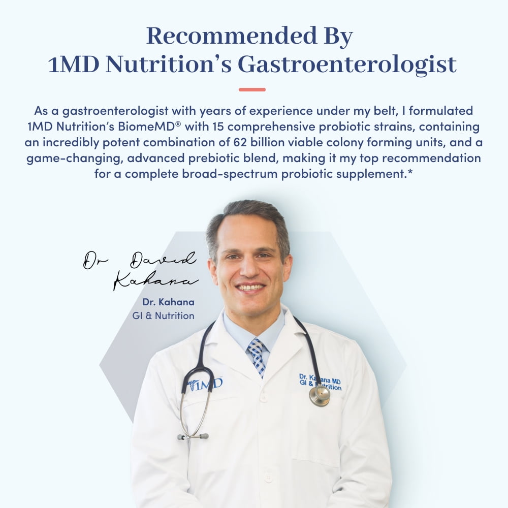 1MD Nutrition BiomeMD Probiotics for Adults | 62 Billion CFUs, 15 Strains | Digestive Health & Immune Support | 30 Capsules