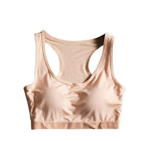 ATOYSOY Cotton Lined Sports Bra Everyday Bra Racerback Padded Yoga Activewear Workout Push Up Bralette Underwear Clearance Comfort Bra Breathable Teens Wireless Tank Tops Beige M