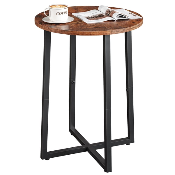 Side Table for Small Spaces, Round End Table with Metal Legs, Small Accent bedside Table for Living Room Bedroom, Reddish Brown