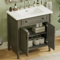 thumbnail image 3 of 31" Vintage Bathroom Vanity with Sink, Rustic Bathroom Cabinet with Soft Close Doors and Adjustable Shelf, Freestanding Bathroom Vanity with Rubber Wood Legs, Antique Gray, 3 of 9