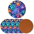 thumbnail image 2 of Dog Paw Print Set of 6 Round Coasters, Microfiber Leather Drink Coasters, 11x11 cm/4.3x4.3 in Square Coasters for Drinks, Heat Coasters for Home and Office Use, 2 of 6