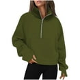 thumbnail image 1 of Timegard Half Zip Pullover for Women Cropped Long Sleeve Tops Sweatshirts Thumb Hole Fall Solid Color Tops, 1 of 7