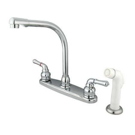 Elements of Design Magellan Double Handle Centerset Kitchen Faucet with Modern Lever Handles and White Side Spray