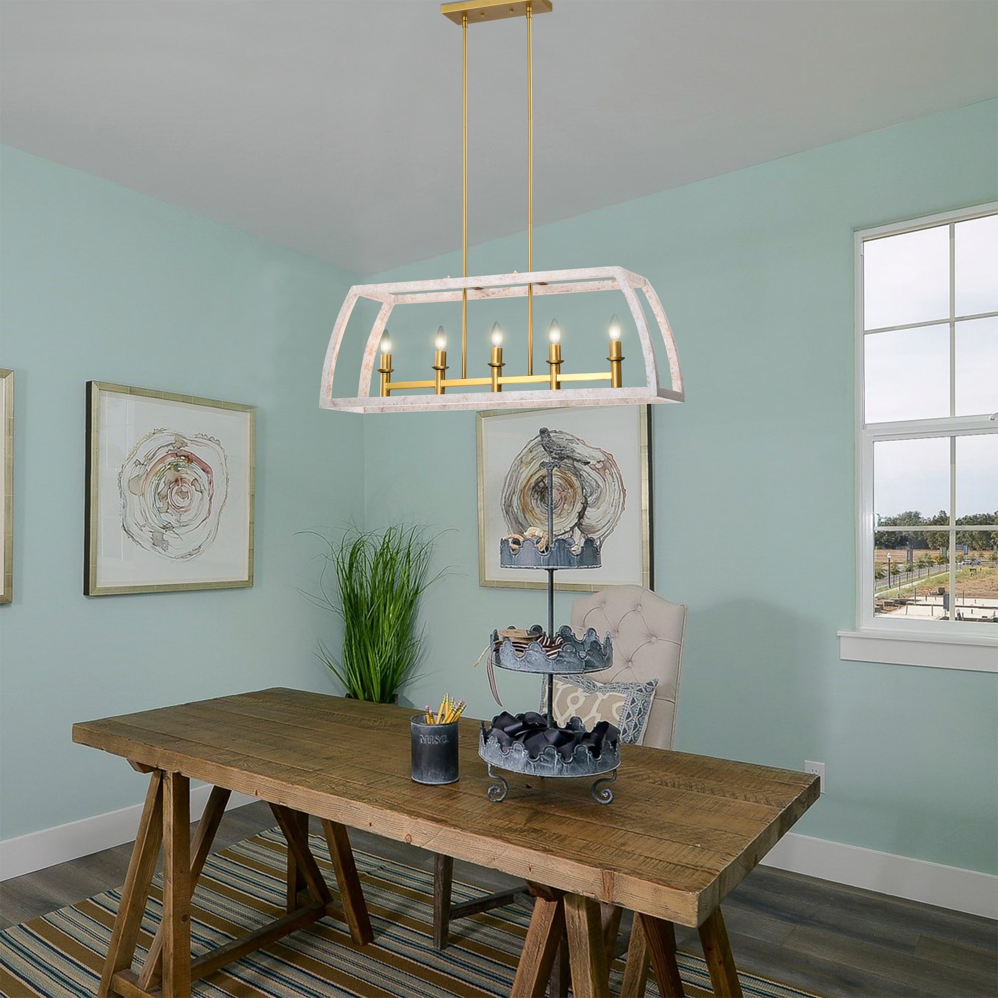 Nermin 39 in. 5-Light Indoor Satin Gold Finish Chandelier with Light Kit