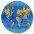 thumbnail image 1 of Designart 'carte du Monde Dorée Bleue' Art Mural Cercle en Métal Traditionnel, 1 of 3