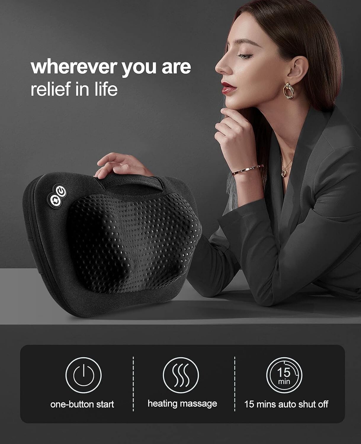 Viktor Jurgen Shiatsu Kneading Massager Pillow for Neck, Back and Shoulder with Heat, Oxford Black - New