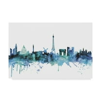 Trademark Fine Art 'Paris France Blue Teal Skyline' Canvas Art by Michael Tompsett