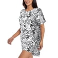 thumbnail image 3 of Womens Pajama Sets With Pocket, Black grey peace sign Lounge Sets Short Sleeve Sleepwear PJ Sets for Women, 3 of 6