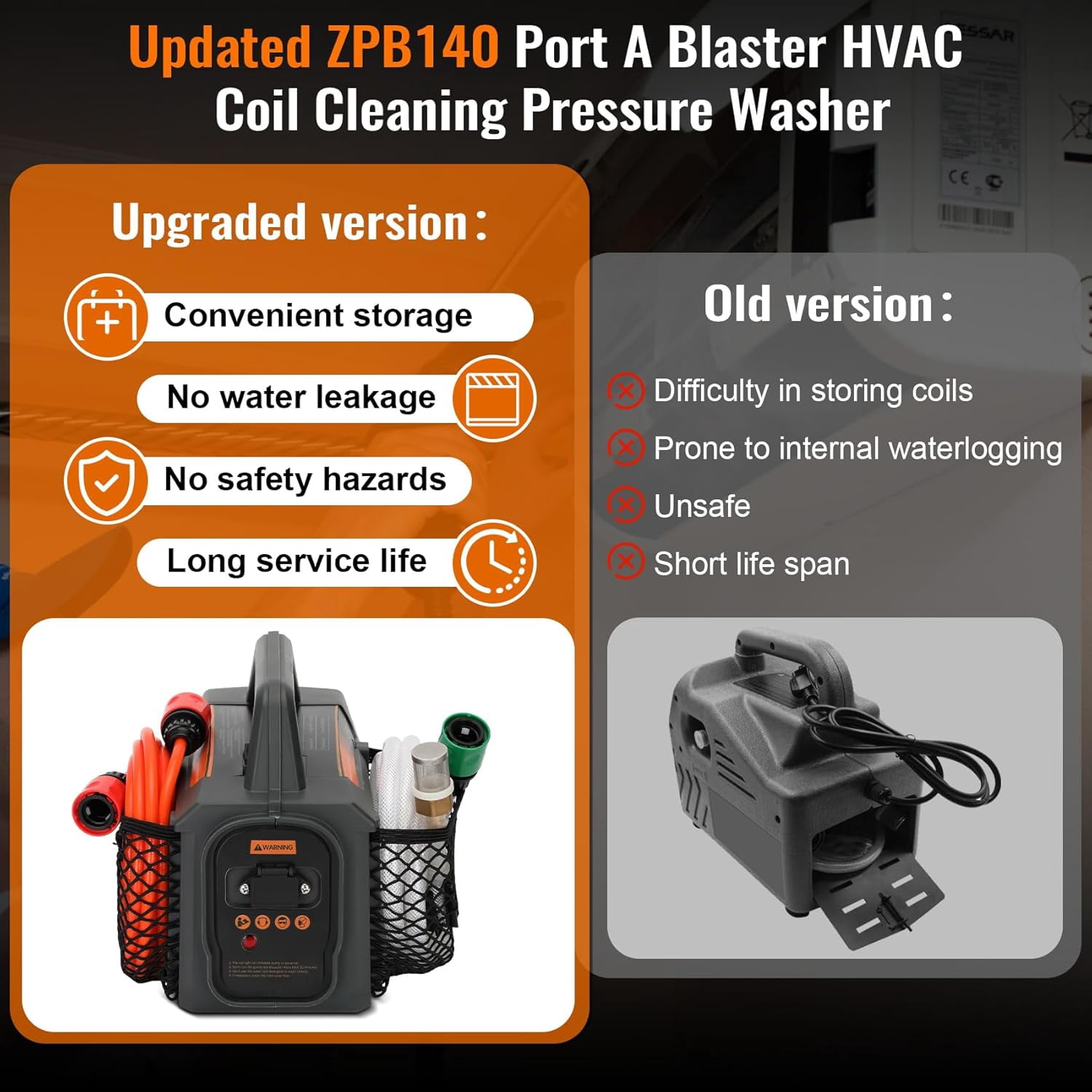 Updated ZPB140 Port A Blaster HVAC Coil Cleaning Sprayer,Portable Coil Jet Cleaner,HVAC Pressure Washer for AC 120V 80W Indoor or Outdoor Cleaning, Flow Rate 4L/min, Working Pressure 0.7-1.0MPa