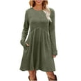 thumbnail image 5 of Busydd Womens Fall Dresses Fashion Knit Ribbed Long Sleeve Dress for Women Comfy Solid Color Casual Dresses for Women with Pocket S, 5 of 9