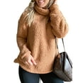 thumbnail image 2 of Fangasis Women Fluffy Fleece Sweatshirt Turtleneck Sherpa Sweatshirts Solid Color Tunic Tops Ladies Thermal Pullover Loose Fit Sport Outwear Camel S, 2 of 3