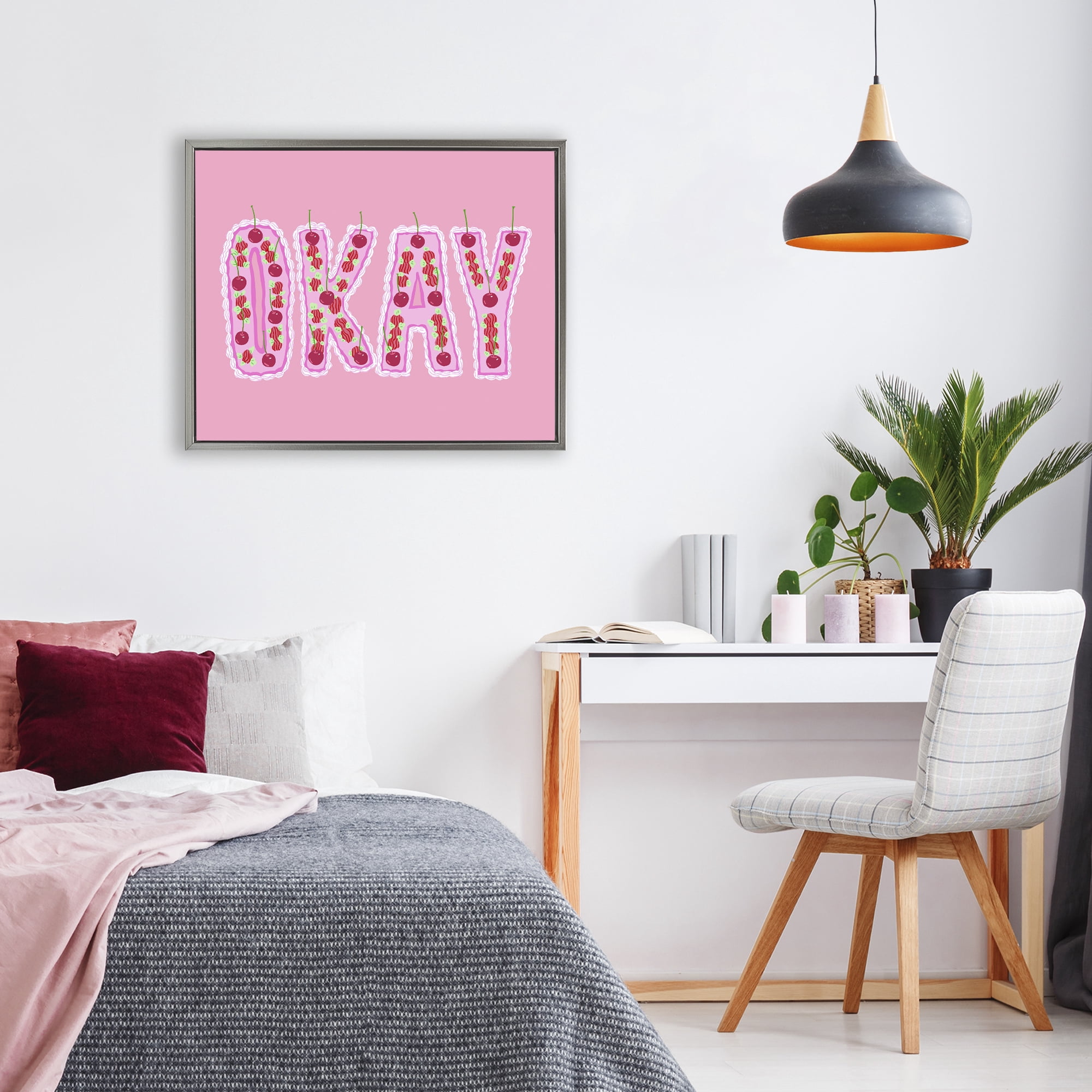 Stupell Industries Okay Pastel Cherry Cake Gray Framed Floater Canvas Wall Art, design by Ziwei Li