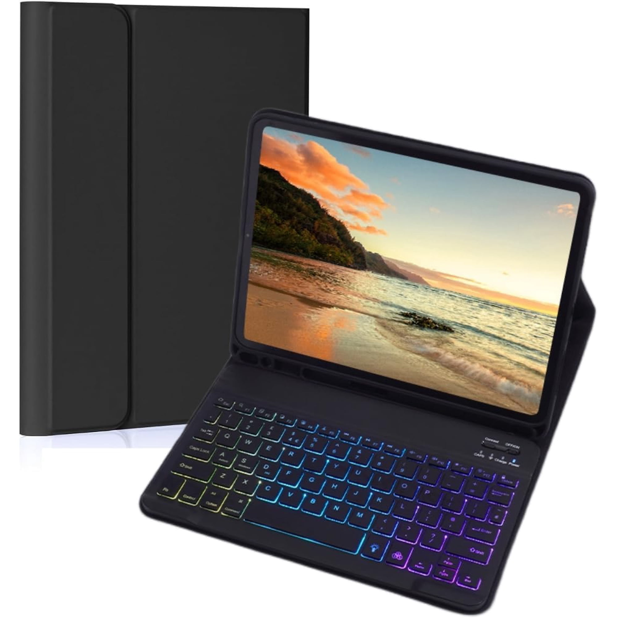 Rainbow Backlit Wireless Keyboard Folio Case with Apple Pencil Slot, Slim Magnetic Detachable Cover for iPad Air 13 M2/M3/M4 & iPad Pro 12.9-inch 3rd–6th Gen, Black