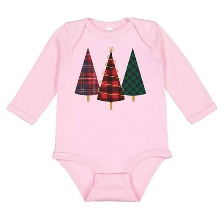 

TeesAndTankYou Plaid Print Christmas Trees Long Sleeve Baby Onesie Infant One Piece Bodysuit 18 Months Light Pink