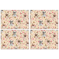 Yorkie with Pioneer Flower Summer Placemats Table Placemats Set Of 4-Linen Kitchen Washable Placemats Table Mats 11.8"x17.7"Non-Slip Heat Resistant