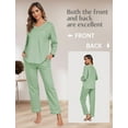 thumbnail image 5 of MAYFISH Women's 100% Cotton Pajama Set with V-Neck, Long Sleeves & Long Pants, 2-Piece Sleepwear with Pocket(Sage Green, Medium), 5 of 5
