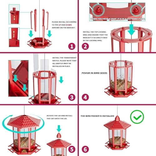 Bird Feeders for Outdoor Hanging, Fun Installation Pagoda Design Wild Birdfeeder, Attracting Wild Birds Sparrows Finch Cardinal Goldfinch Chickadee - Red