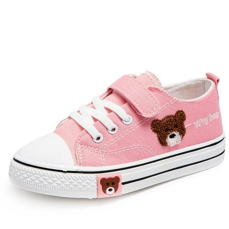 

Girls Canvas Shoes Cartoon Bear Lightweight Hook And Loop Fastener Walking Shoes For Children Kids Sneakers Spring And Summer