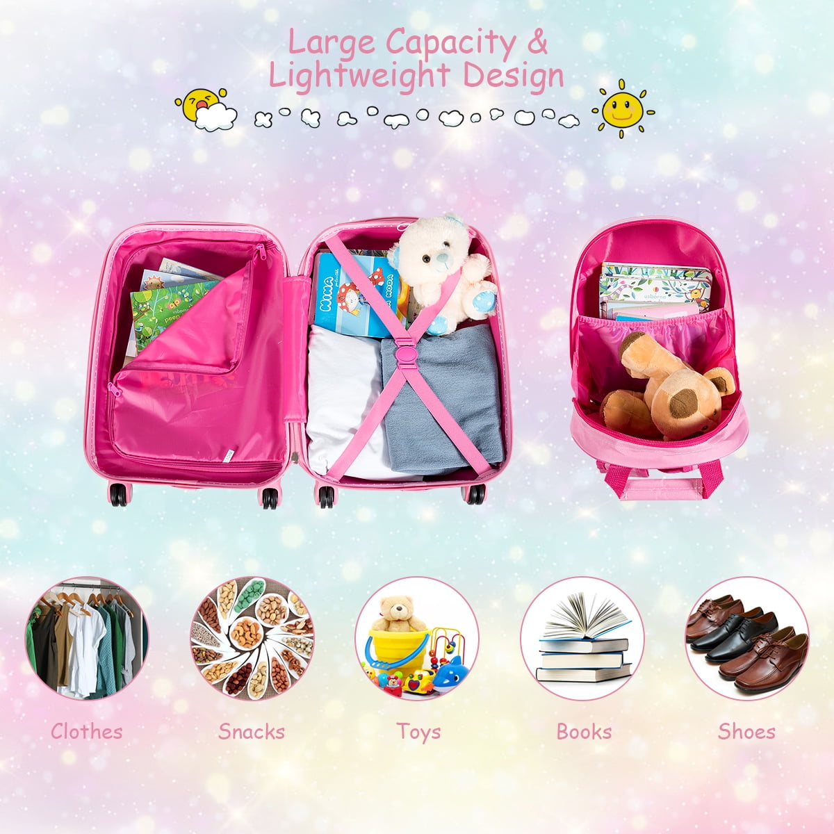 Costway 2PC Kids Luggage Set 18 Rolling Suitcase 12 Backpack Travel ABS Mermaid