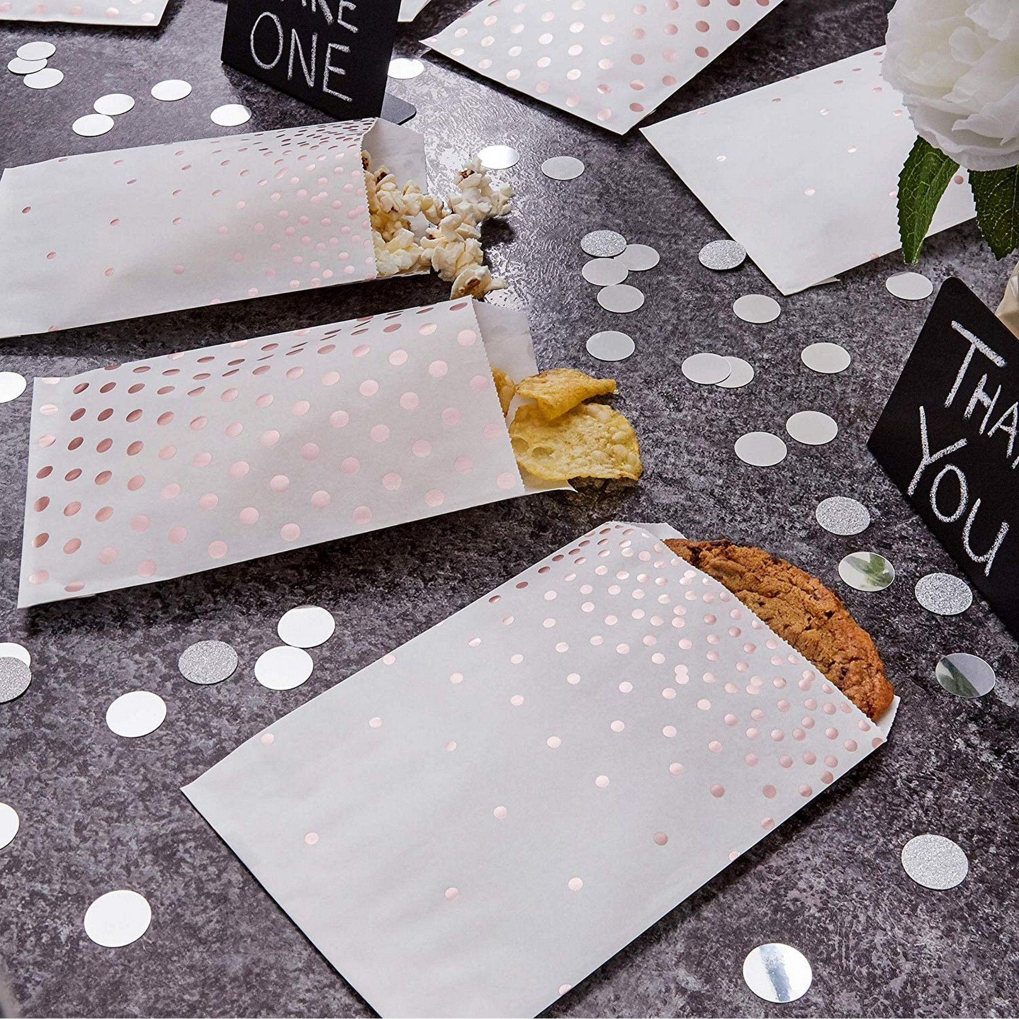 Candy Buffet 5"x 7.5" Details about   100 Rose Gold Foil Dots Paper Treat Bags for Cookies 