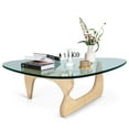 thumbnail image 6 of Raffle Pinker Coffee Table Triangle Tempered Glass Coffee Table End Table with Solid Natural Wood Base for Living Room, 6 of 11