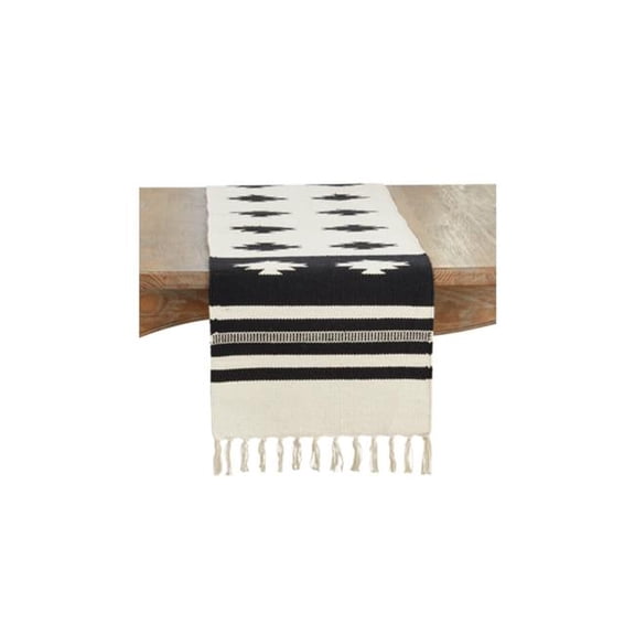 SARO Lifestyle 3007.BW1672B 16 x 72 in. Southwestern Oblong Table Runner, Black & White