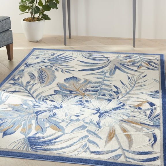 Nourison Pompeii Tropical Ivory Blue 5'3" x 7'3" Area Rug, (5x7)