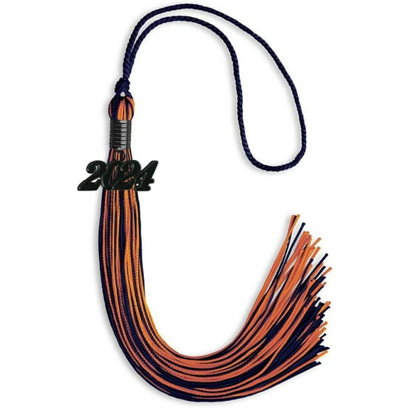 Endea Graduation Navy Blue/Orange Mixed Color Graduation Tassel with Black Date Drop