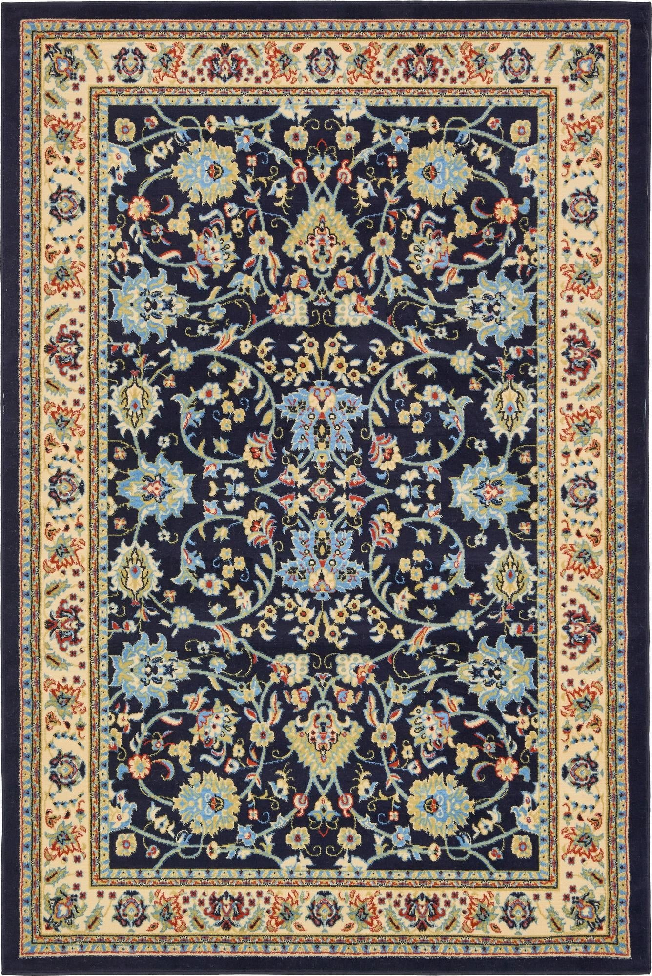 Rugs.com Yasmin Collection Rug – 6' x 9' Navy Blue Medium Rug Perfect For Bedrooms, Dining Rooms ...