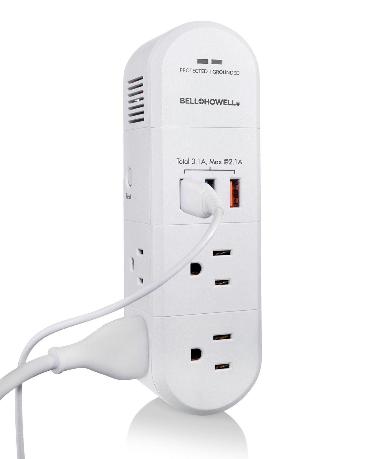 Bell + Howell Swivel Power with Surge Protection, 6 Power Outlets, 3 USB Ports, and Swivel Rotation