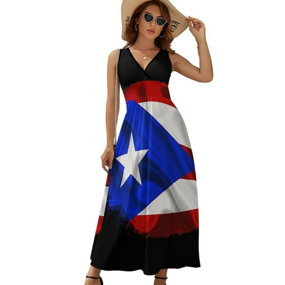 PUERTO RICAN FLAG by Solomaskx Sleeveless Dress Dresses Women Summer Evening Dresses Ladies Bohemia Long Dresses