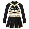thumbnail image 5 of TiaoBug Kids Girls Cheer Leader Uniform Long Sleeve Crop Top Mini Skirt Sport Meeting Cheerleading Dance Outfits Black 12, 5 of 7