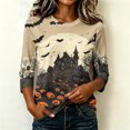 thumbnail image 6 of Womens Plus Size Halloween Shirts Crewneck 3/4 Sleeve Graphic Tees Funny Print Casual Tops Pullover Khaki 3XL, 6 of 6