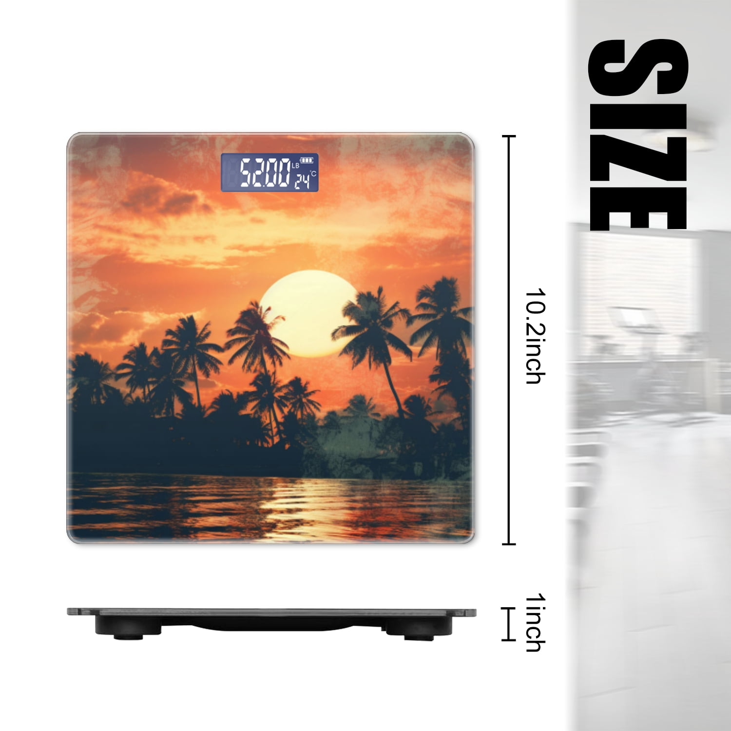 Bathroom Scale, Highly Accurate Digital Body Scale,Precisely Measures Weight up to 400 lbs-Tropical Sunset With Palm Trees On The Beach