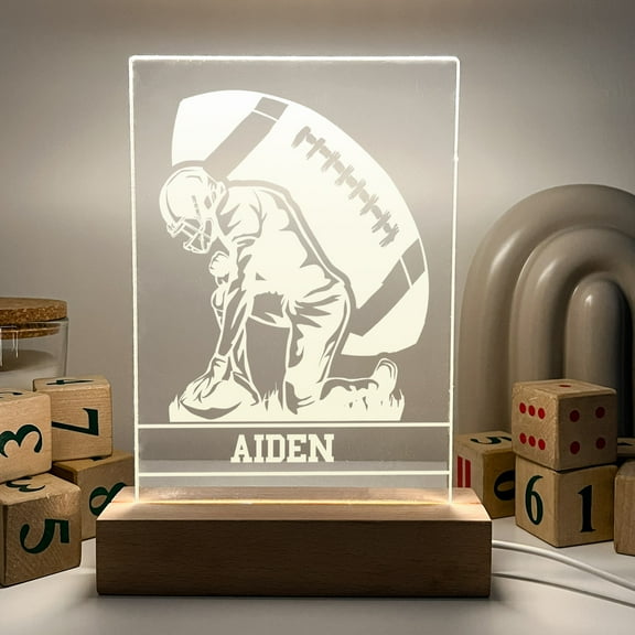 Custom Personalized Name Engrave LED Night Light Up Table Desk Lamp Boys School Team Football Player Room Decor Sports Themed Gift